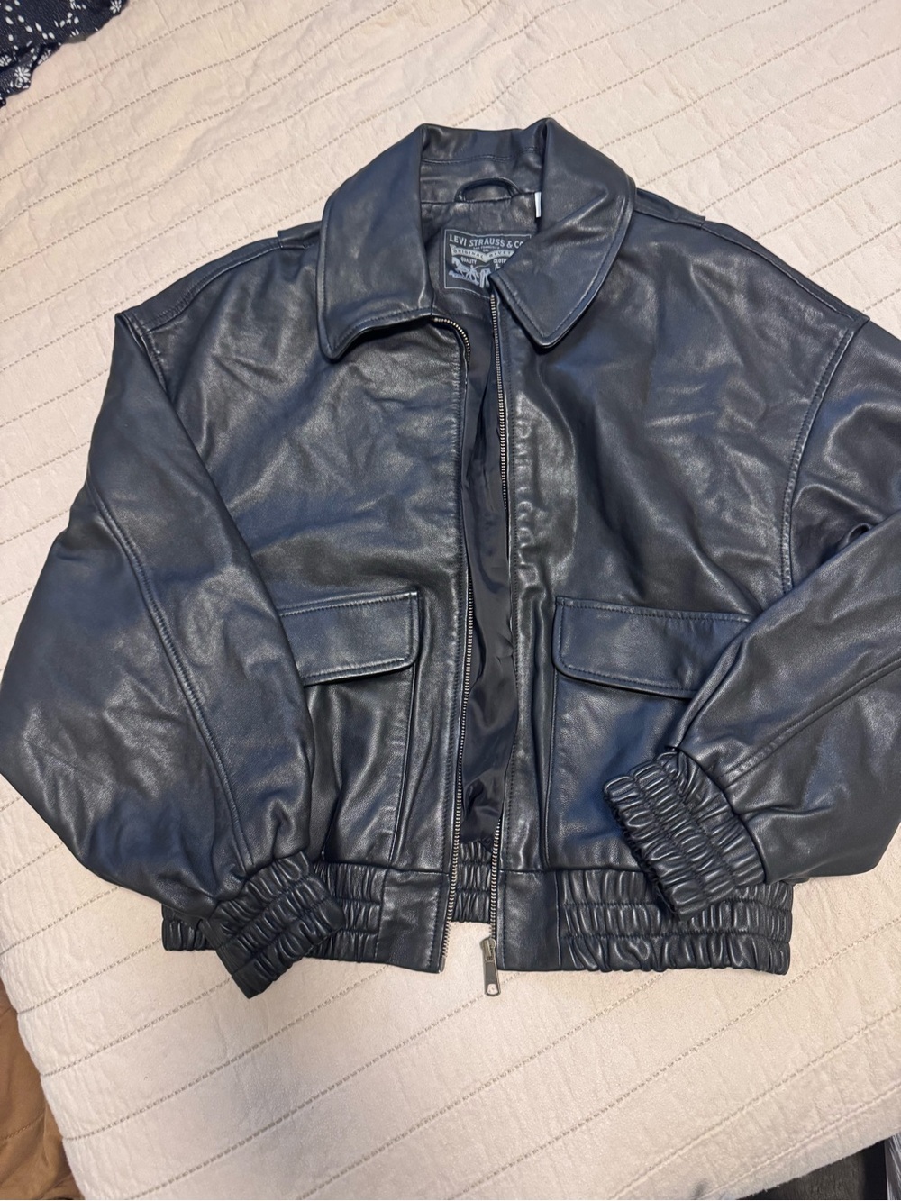 Levi's Black Leather Flight Bomber Jacket